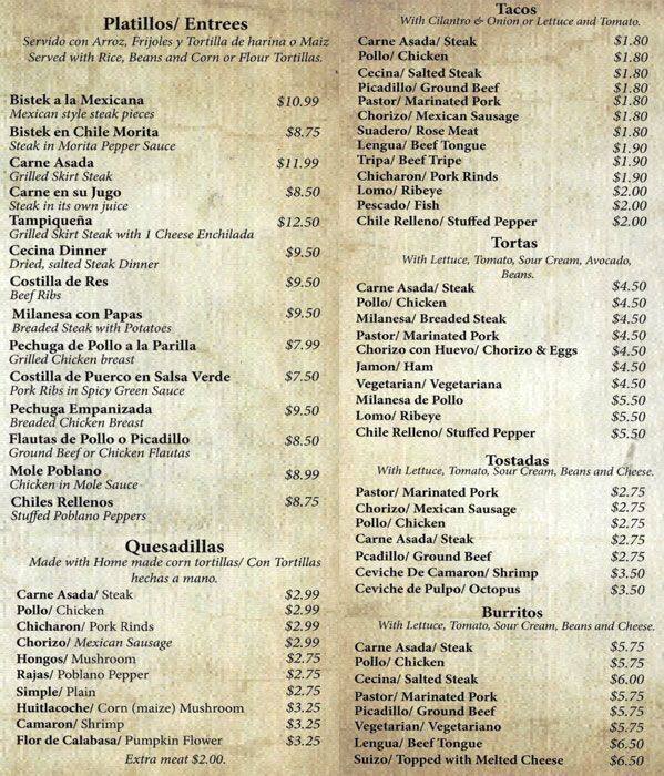 Menu at Taqueria El Gallo De Oro restaurant, Des Plaines