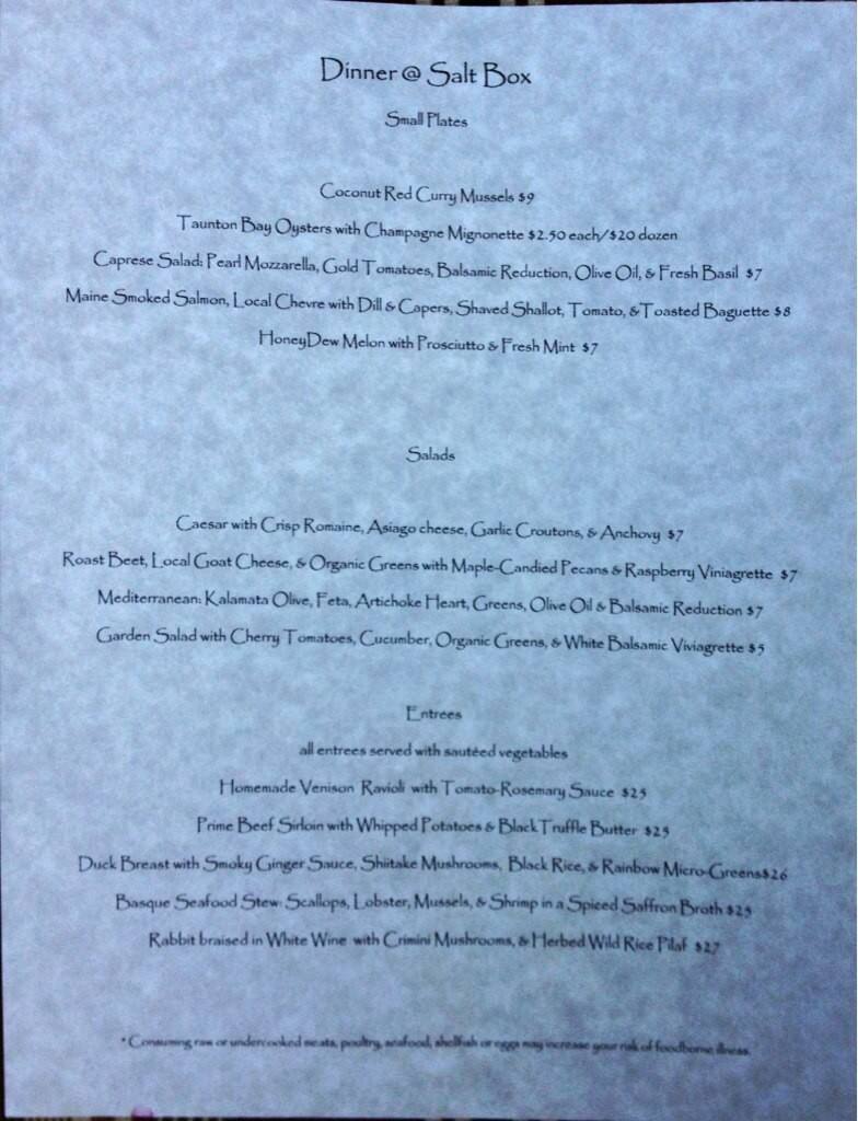 Salt Box Menu, Menu for Salt Box, Hancock, Hancock Urbanspoon/Zomato