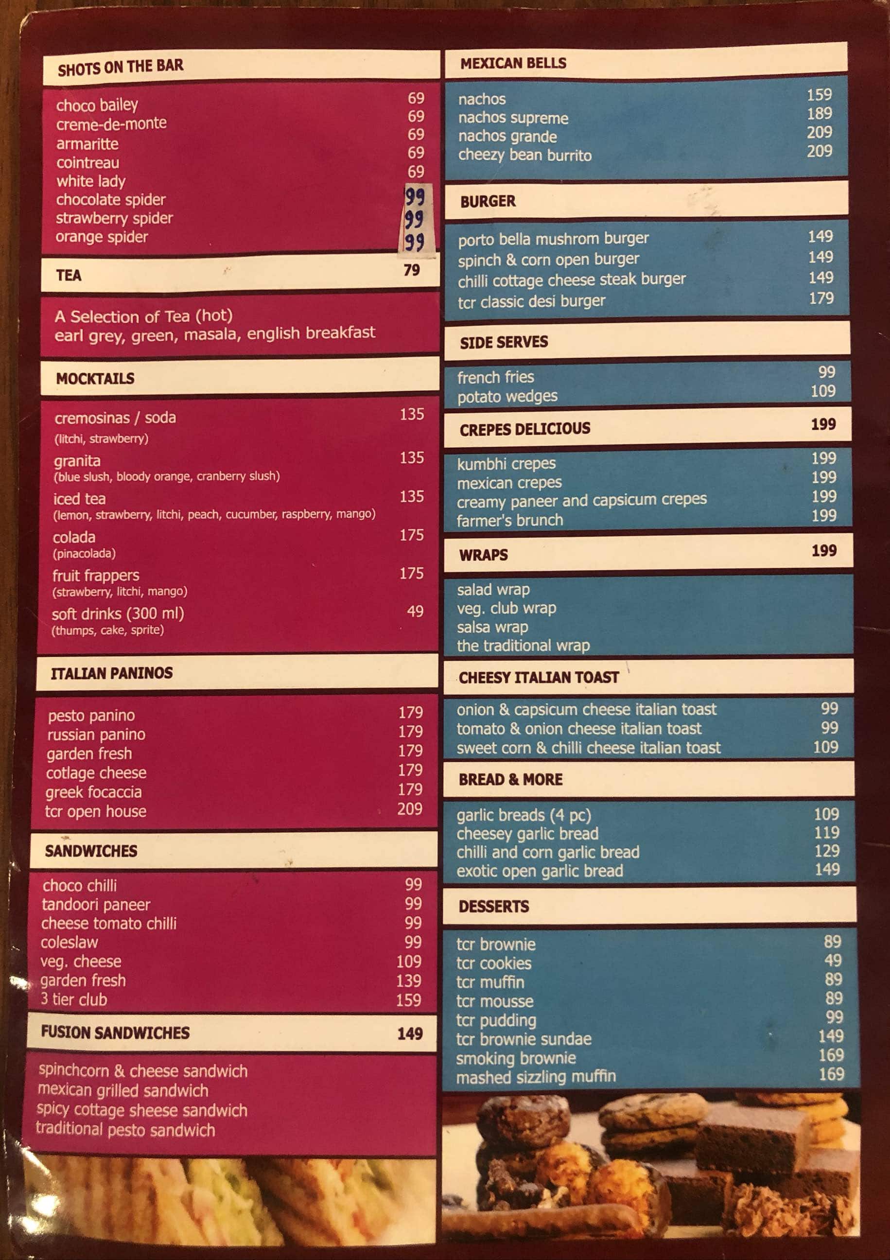 Menu of The Chocolate Room, Kanka, Ranchi