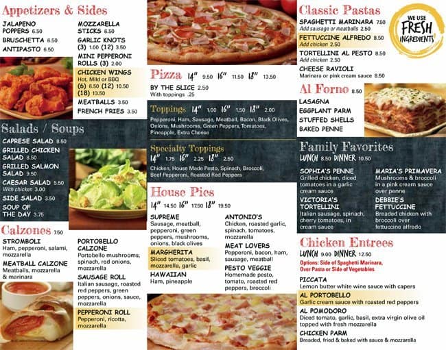 Antonios Pizza Menu, Menu for Antonios Pizza, First Ward, Charlotte ...