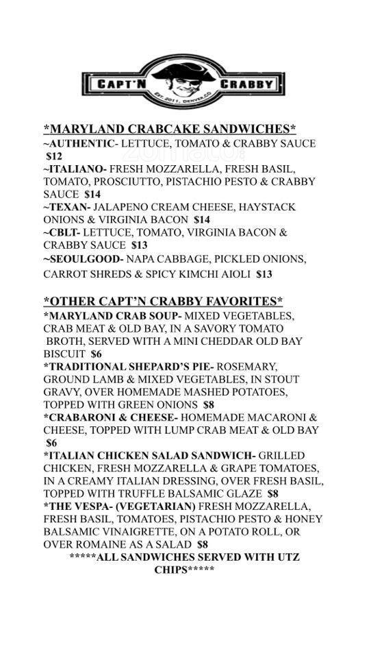 Capt'n Crabby Menu, Menu for Capt'n Crabby, Downtown Norfolk, Hampton