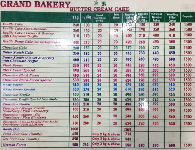 Grand Bakery Menu, Menu for Grand Bakery, Heritage Town, Puducherry ...