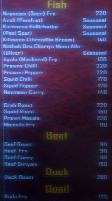 Achayyan's Restaurant menu