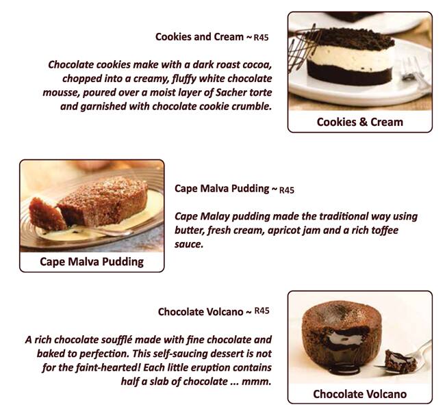 Menu at Casablanca restaurant, Durban, 411 Windermere Road