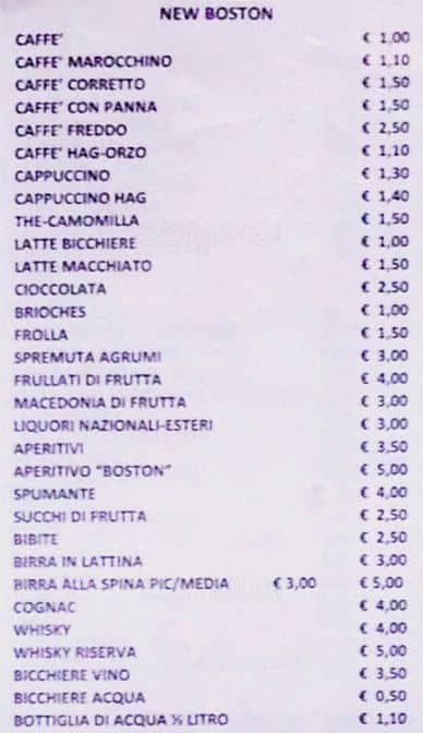 Menu di Bar New Boston (Galf s.a.s.) 