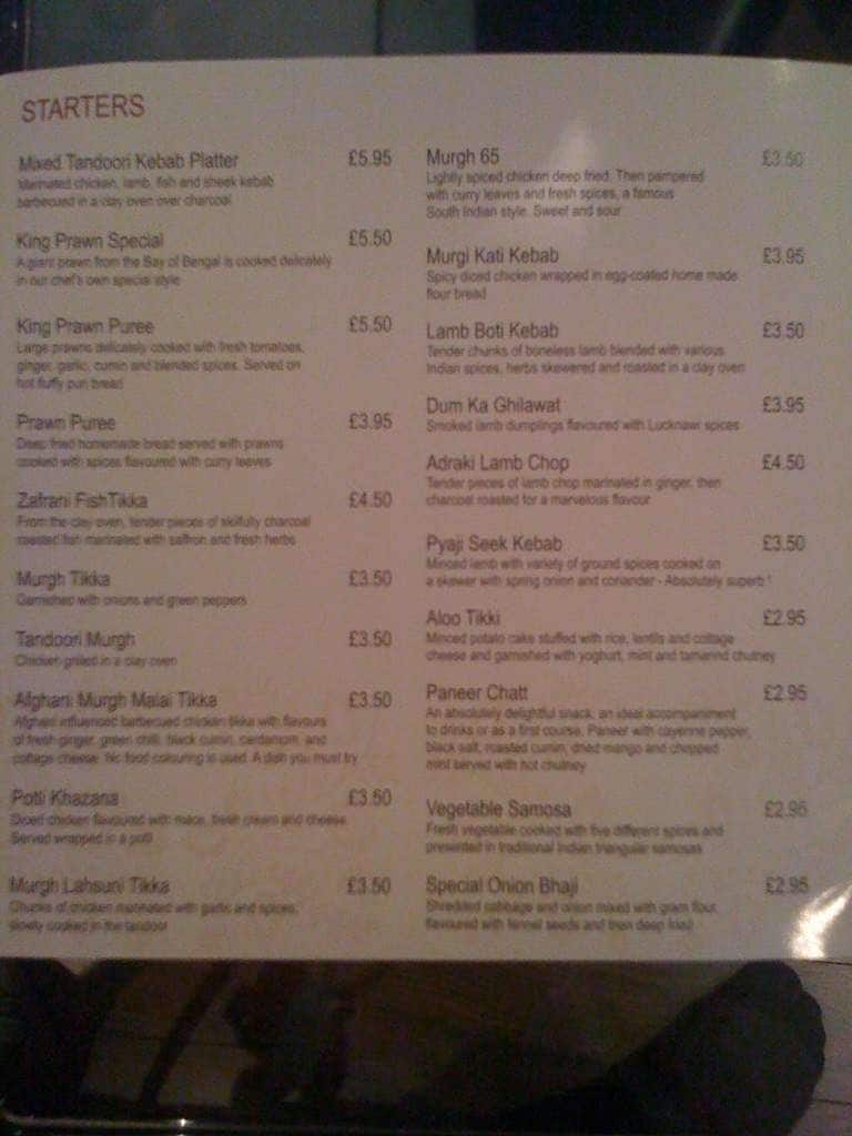 Menu at Bengal Lancer restaurant, Esher