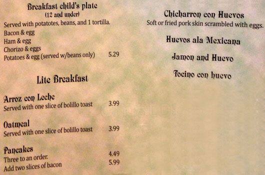 Menu at Esperanza's Mexican Bakery and Cafe, Fort Worth