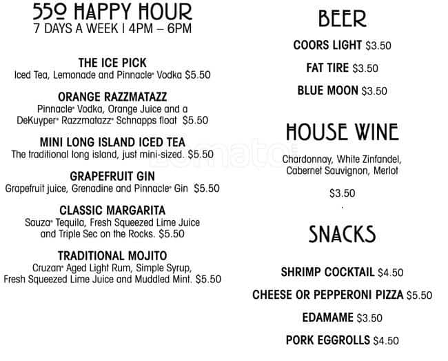 550 Bar + Patio Homewood Suites Menü Urbanspoon/Zomato