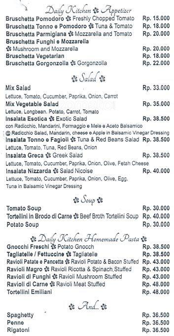 Rumah Pasta Bungkus Menu, Menu untuk Rumah Pasta Bungkus 