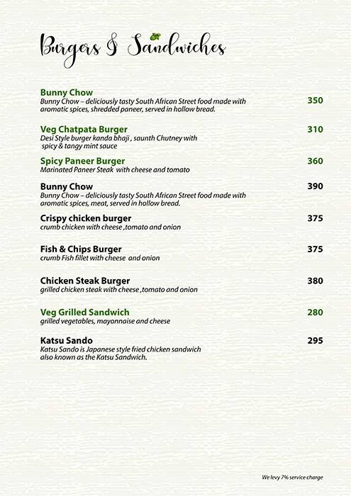 Menu of Basil Bistro HSR Bangalore