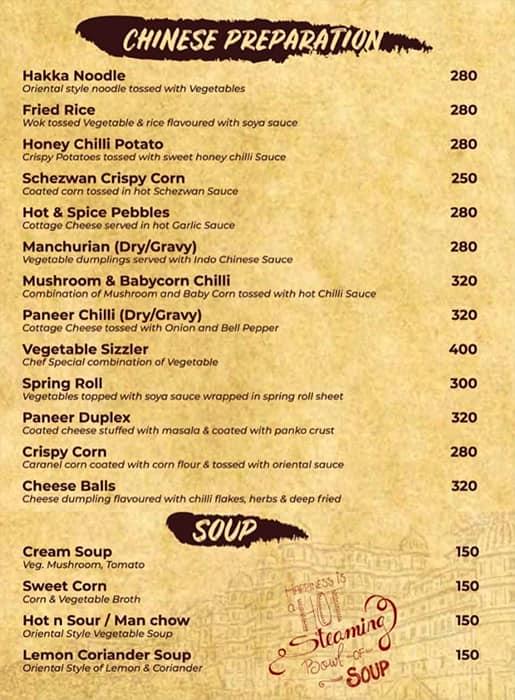 Menu at Hunky Dory, Udaipur