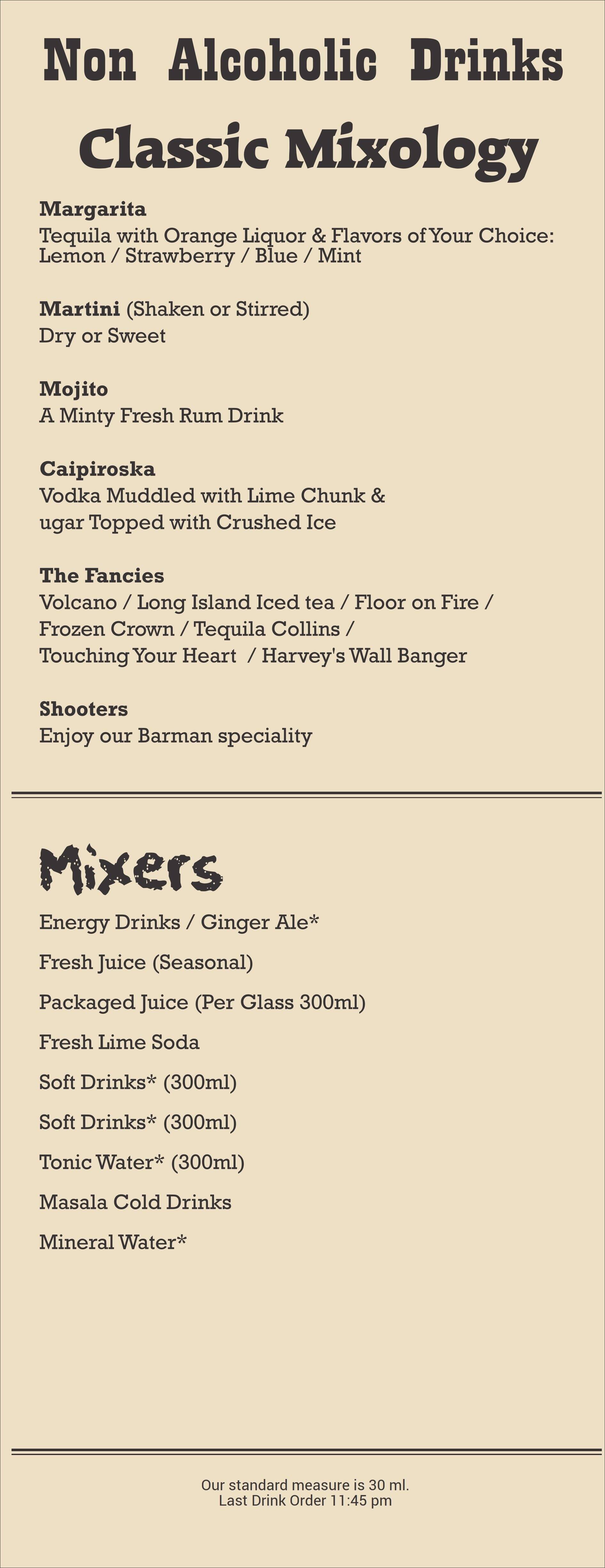 Menu at The Cellar, Bhubaneswar, Mayfair Lagoon