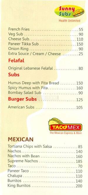 TacoMex menu