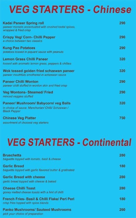 Round about Bar And kitchen menu