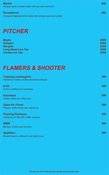 Round about Bar And kitchen menu