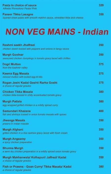 Round about Bar And kitchen menu