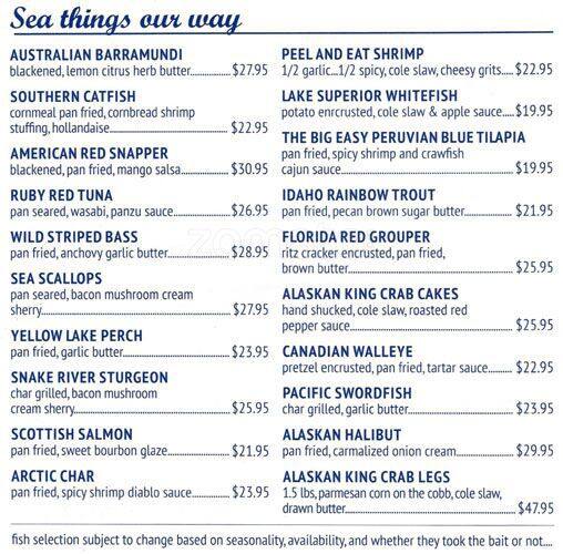 Menu at Fahlstrom's Fresh Fish Market restaurant, Chicago