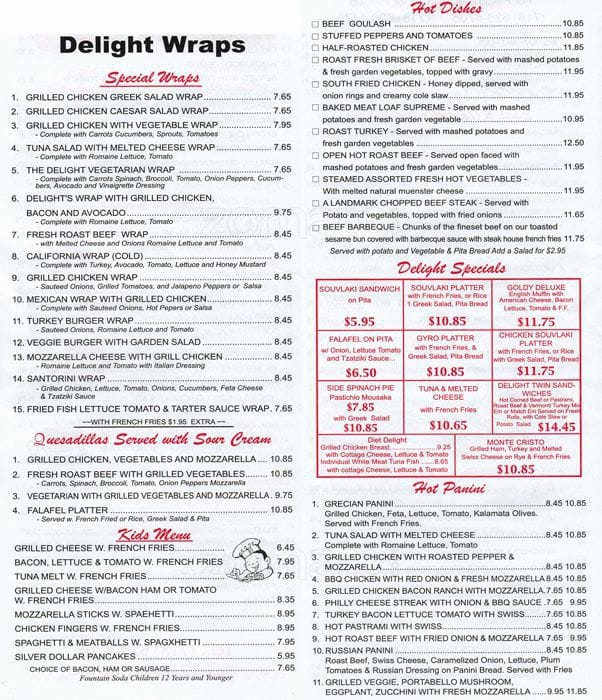 Menu at Delight Diner cafe, New York City