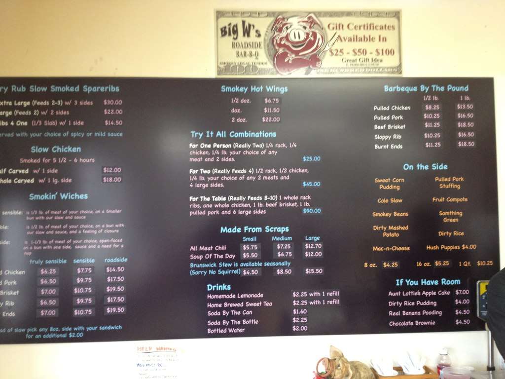 Big W's Roadside Bar B Que Menu Urbanspoon/Zomato