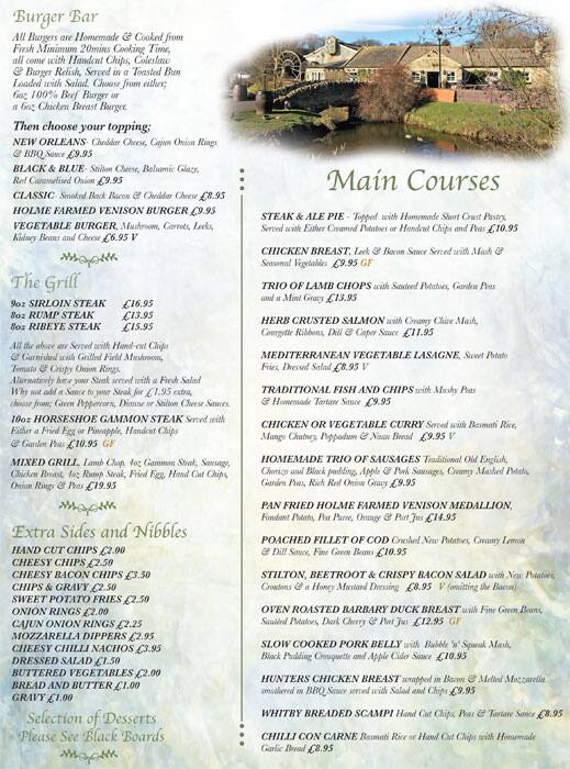 Menu at Old Mill restaurant, Consett