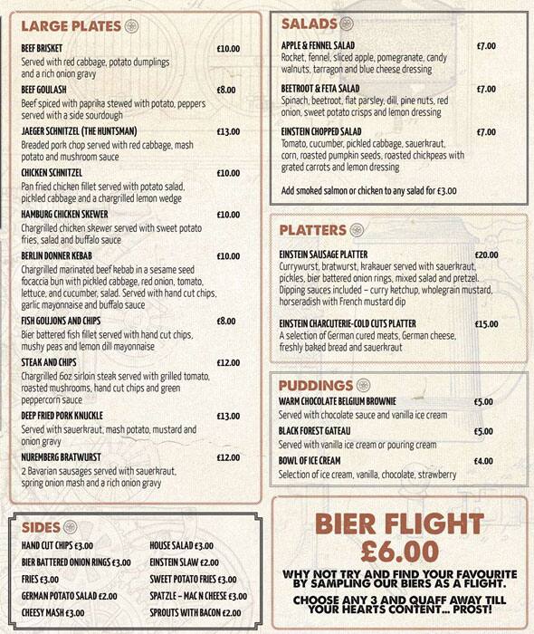 Menu at Einstein Bier Haus pub & bar, Liverpool