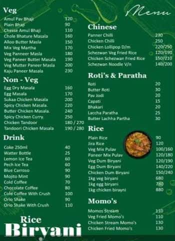 Menu of Crown Hotel, Erandwane, Pune