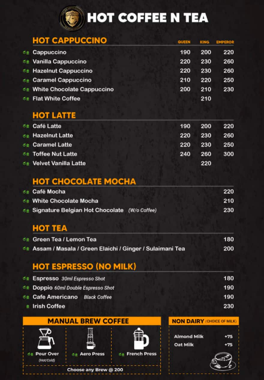 Menu of The Coffee Brewery, Jayanagar, Bangalore