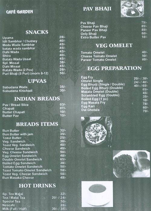 Cafe Garden Menu, Menu for Cafe Garden, Near Andheri East Station