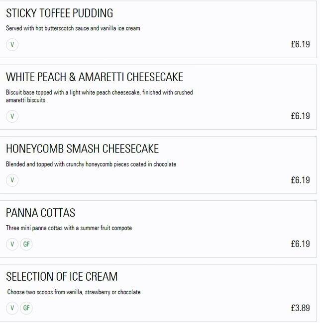 Prezzo - Harrow menu