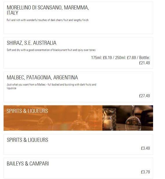 Prezzo - Harrow menu
