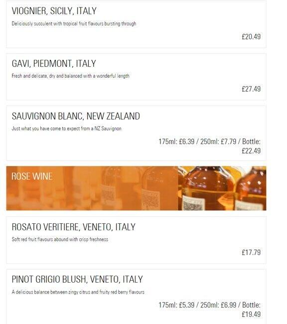 Prezzo - Harrow menu