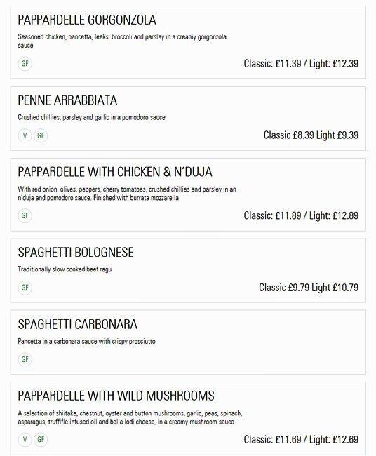 Prezzo - Harrow menu