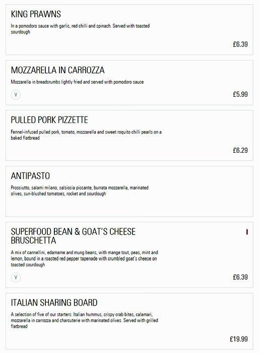 Prezzo - Harrow menu