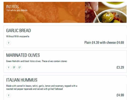 Prezzo - Harrow menu