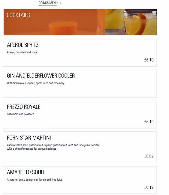 Prezzo - Harrow menu