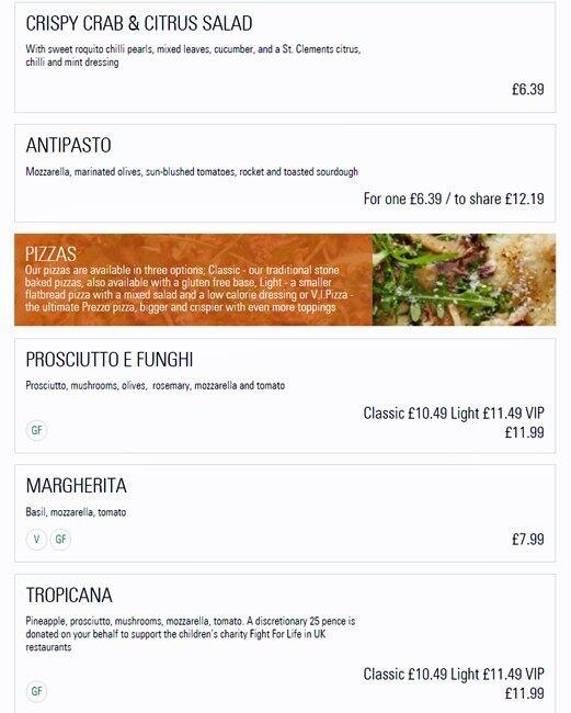 Prezzo - Harrow menu
