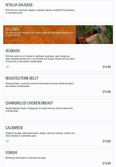 Prezzo - Harrow menu