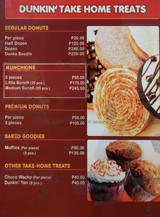 Dunkin' Donuts Menu, Menu for Dunkin' Donuts, Salcedo Village, Makati