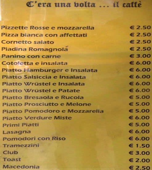 Menu di C'era una volta il Caffè Tuscolana 