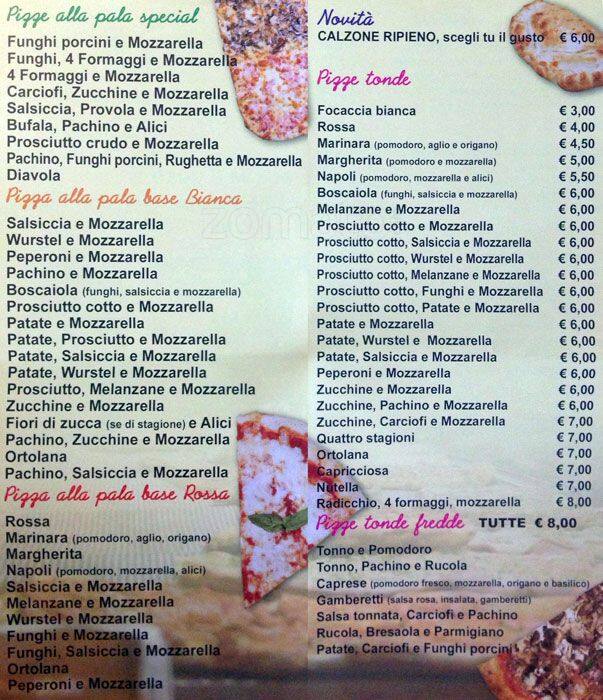 Menu au Ammazza Che Pizza Di Tombolillo Angela restaurant, Rome, Piazza Acilia