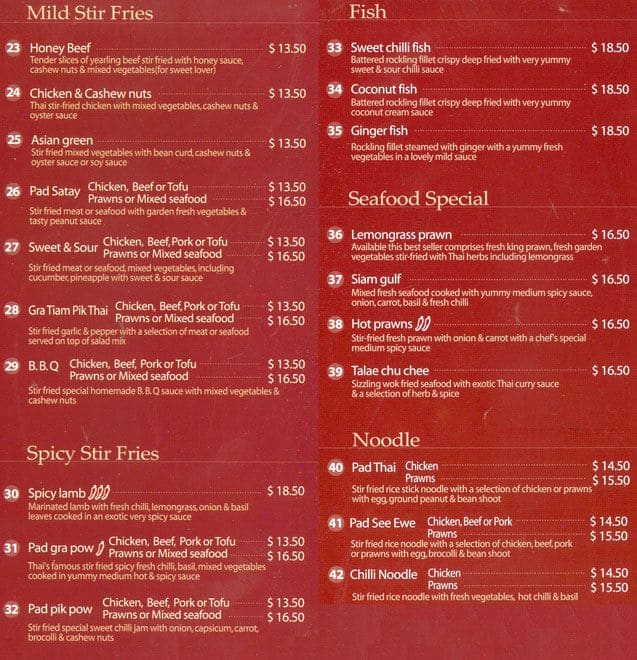 Menu at Red Mango Thai Restaurant, Oakleigh, 3A station street