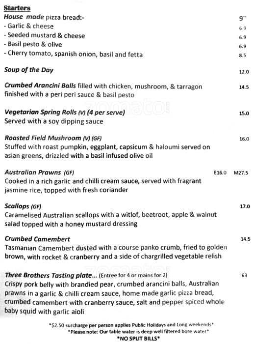 Menu at Three Brothers Arms pub & bar, Macclesfield