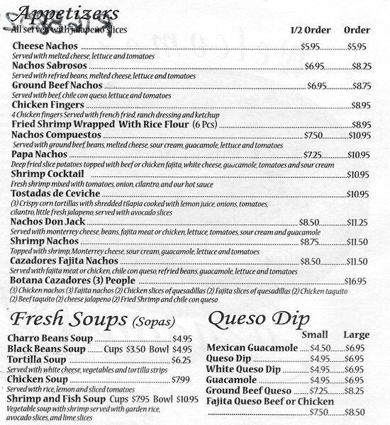 Cazadores Mexican Menu Menu For Cazadores Mexican Memorial Houston