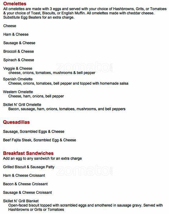 Menu at Skillet N Grill restaurant, Arlington