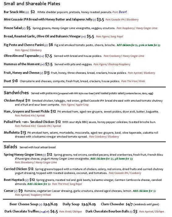 Cascade Brewing Barrel House Menu Urbanspoon/Zomato