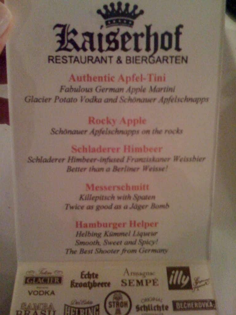 Kaiserhof German American Menu Urbanspoon/Zomato
