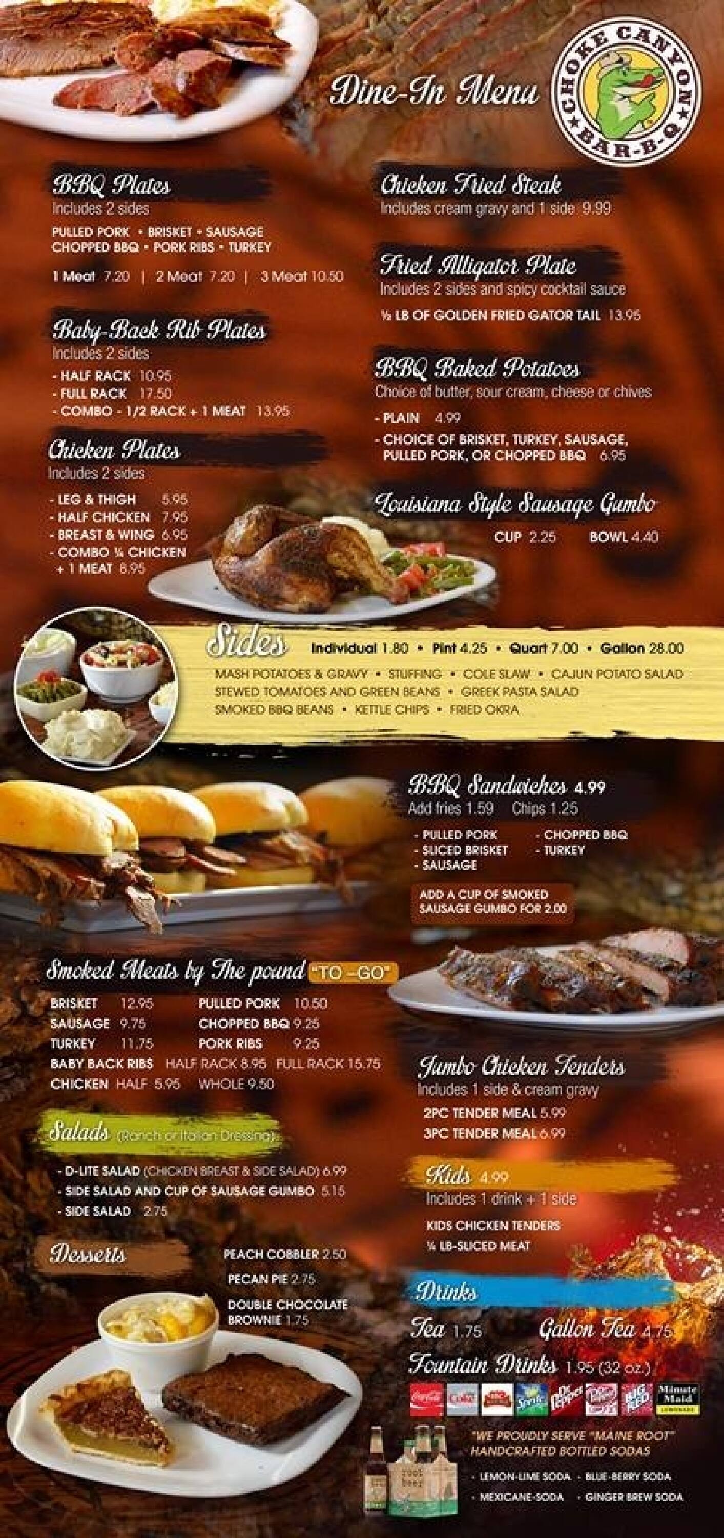 Choke Canyon BBQ Menu, Menu for Choke Canyon BBQ, Stone Oak, Stone Oak