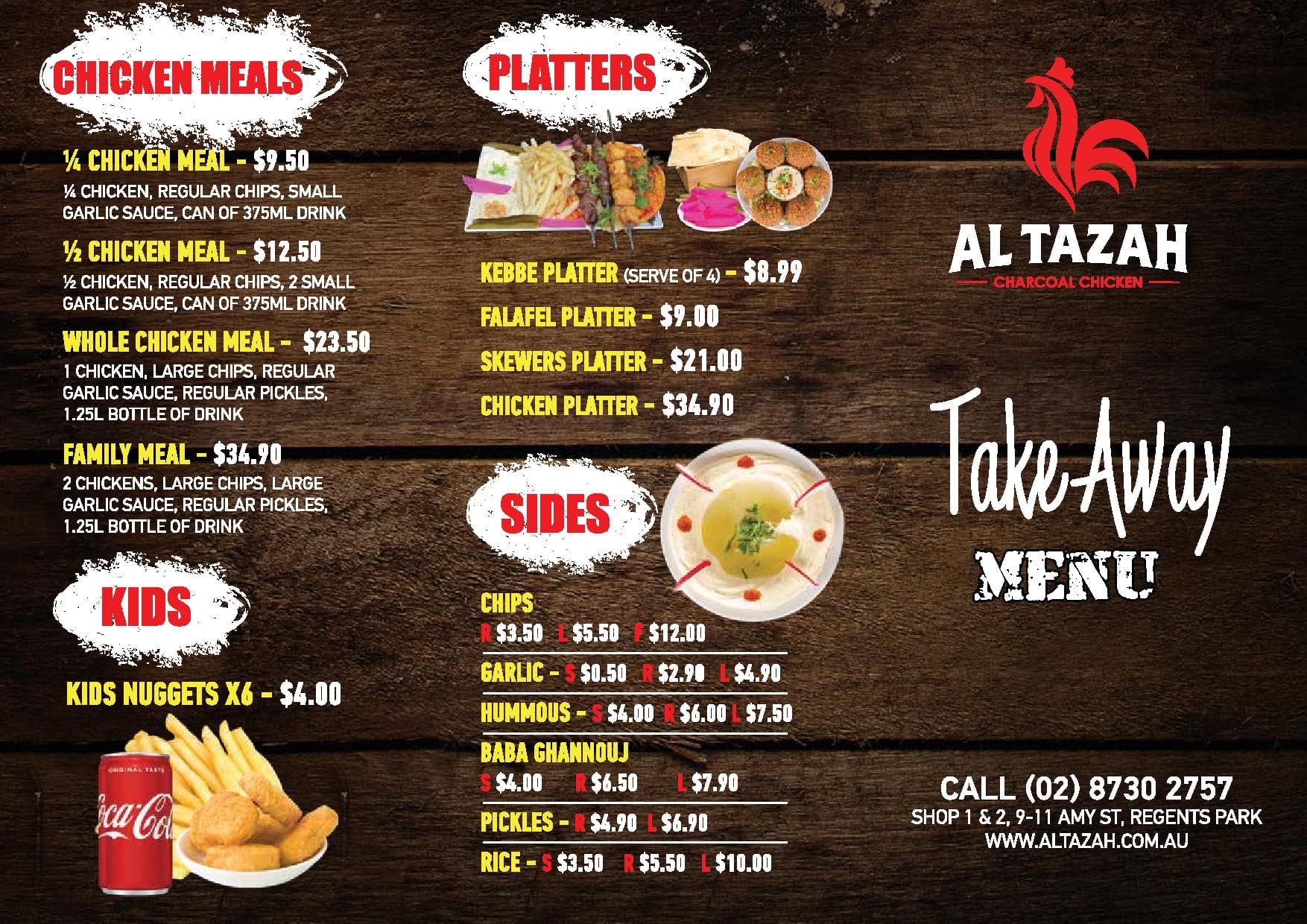 Menu at Al tazah Charcoal Chicken restaurant, Regents Park