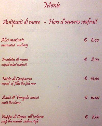 Menu di il cappero 