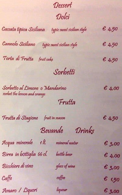 Menu di il cappero 